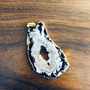 Blue / gold agate geode pendant.